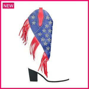 Women's Western Boots with Fringe Rhinestones Chunky Heel Mid-Calf